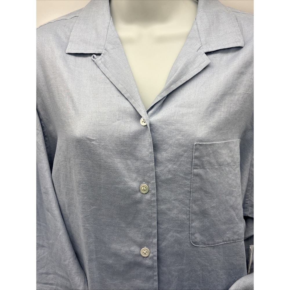 Anne Klein Women Blue Linen Long Sleeve Button-Down Shirt V Neck Size 12 NWT - Picture 7 of 15